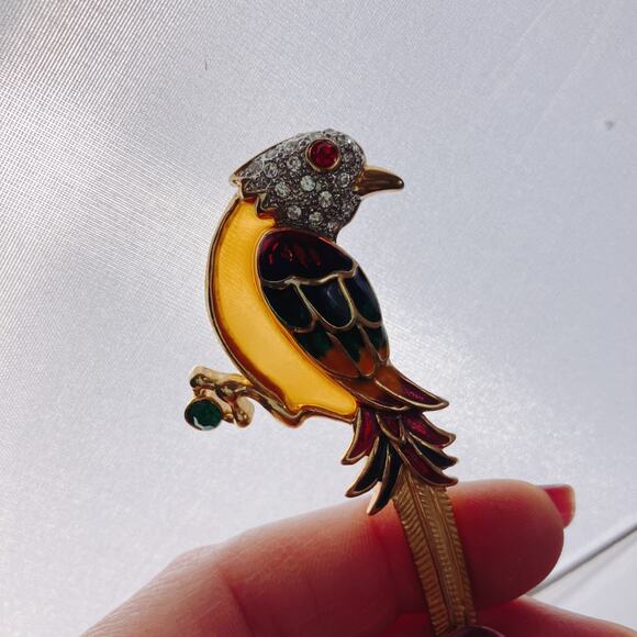 Vintage Premier Designs Enamel Bird Brooch – Gold Tone, Rhinestones, 1980s 1990s - Picture 3 of 10